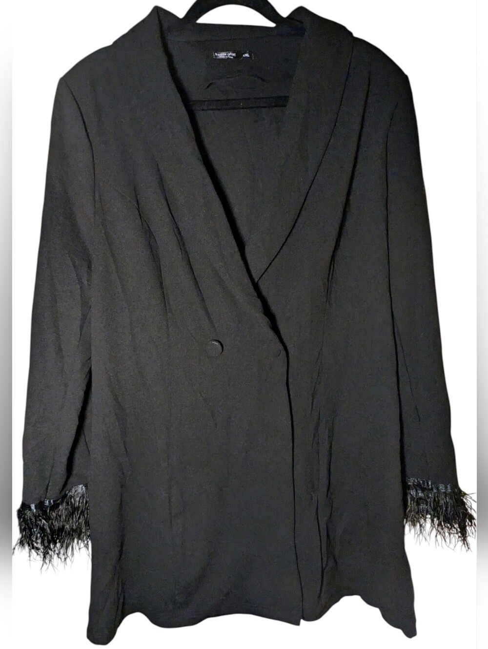 Shein Curve Black Feather Trim Cuff Blazer Jacket Plus Size 1XL
